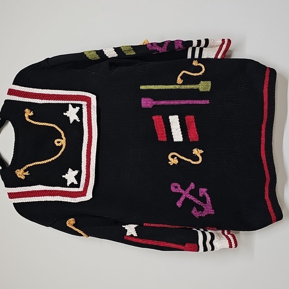 Berek Black Sweater with Red, Gold, and White Nautical Accents - Picture 6 of 11